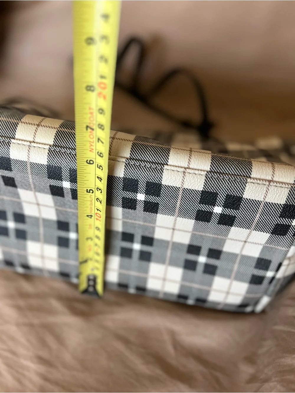 Kate Spade Black and Cream Plaid Tote with Heart Charm